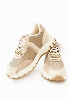 Women Beige Sneakers with Chain Detail