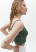 Women Green Knitwear Crop Singlet