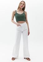 Women Green Knitwear Crop Singlet