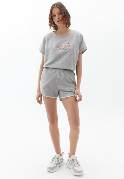 Grey Sweat Tshirt with Slit Detail Online Shopping | OXXOSHOP