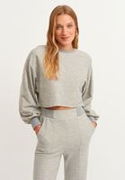 Bayan Gri Balon Kollu Crop Sweatshirt