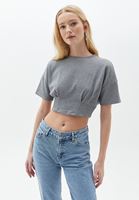 Women Grey Crop Cut Sweatshirt