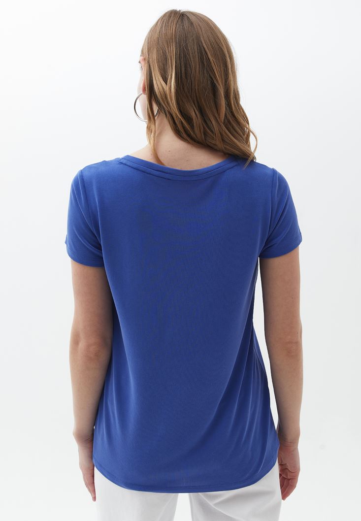 Women Blue Soft Touch V-neck Tshirt
