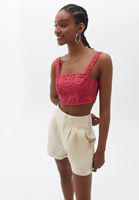 Bayan Pembe Askılı Crop Bluz