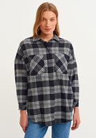 Bayan Siyah Oversize Ekose Gömlek