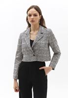 Bayan Çok Renkli Ekose Desenli Crop Ceket
