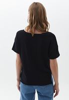 Women Black Cotton Boat Neck Tshirt