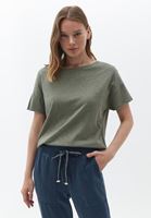 Women Green Cotton Boat Neck Tshirt