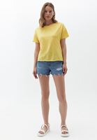 Women Yellow Cotton Boat Neck Tshirt