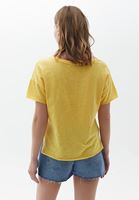 Women Yellow Cotton Boat Neck Tshirt