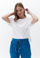 Women White Cotton Boat Neck Tshirt