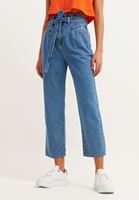 Bayan Mavi Kemerli Yüksek Bel Denim Pantolon