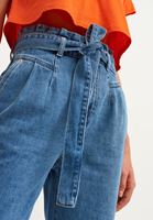 Bayan Mavi Kemerli Yüksek Bel Denim Pantolon