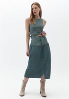 Women Green Singlet with Tie-up Detail at the Waist