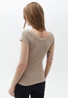 Women Beige Cotton Stretch Tshirt