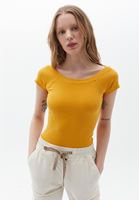 Women Yellow Cotton Stretch Tshirt