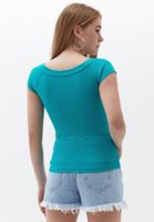 Women Blue Cotton Stretch Tshirt