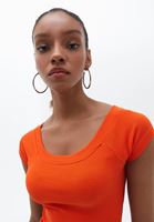 Women Orange Cotton Stretch Tshirt