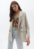 Women Beige Linen Blazer Jacket