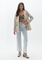 Women Beige Linen Blazer Jacket