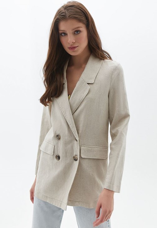 Beige Linen Blazer Jacket Online Shopping | OXXOSHOP
