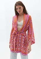 Women Mixed Wrap Around Printed Kimono