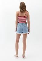 Women Blue High Rise Cotton Denim Shorts