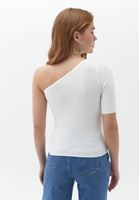 Women Cream Short Sleeve Knitwear with Single Shoulder Detail