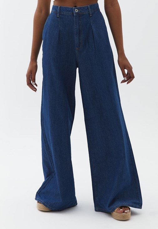 Blue Ultra High Rise Wide Leg Denim Pants Online Shopping