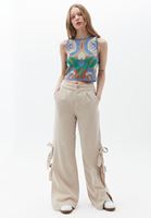 Bayan Bej Paça Detaylı Wide-Leg Pantolon ( TENCEL™ )