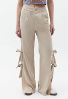 Bayan Bej Paça Detaylı Wide-Leg Pantolon ( TENCEL™ )