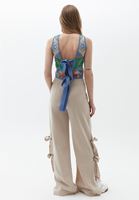 Bayan Bej Paça Detaylı Wide-Leg Pantolon ( TENCEL™ )