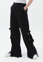 Bayan Siyah Paça Detaylı Wide-Leg Pantolon ( TENCEL™ )