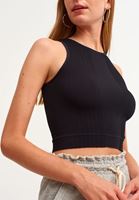 Bayan Siyah Dikişsiz Halter Yaka Tank Top