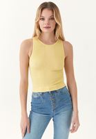 Bayan Sarı Dikişsiz Halter Yaka Tank Top