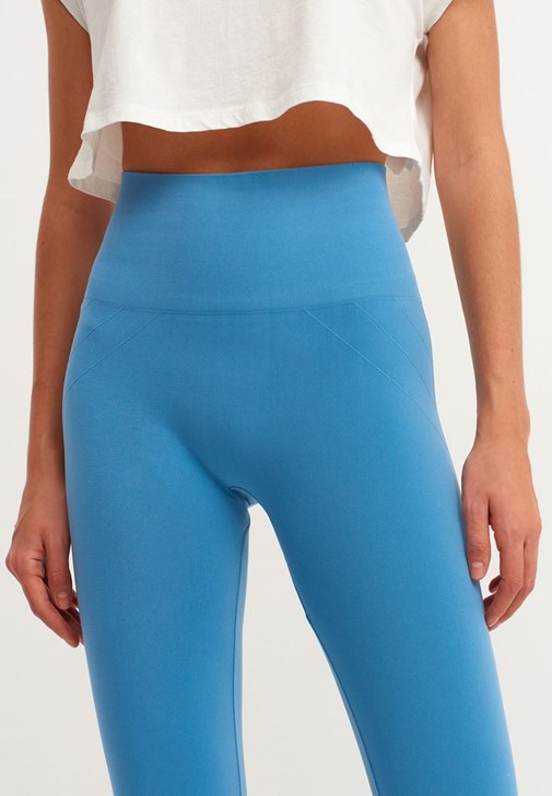 Blue Jacquard Detailed Seamless High Rise Legging Online