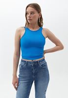 Women Blue Jacquard Seamless Crop Top