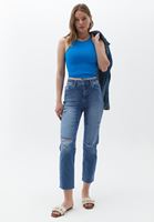 Women Blue Jacquard Seamless Crop Top