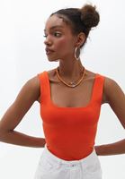 Women Orange Flexible Square Neck Singlet