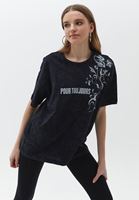 Women Black Cotton Printed Tshirt