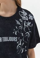 Women Black Cotton Printed Tshirt