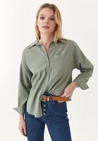 Bayan Yeşil Pamuklu Oversize Gömlek
