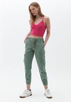 Women Green Elasticated waistband cargo jogger pants