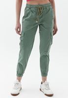 Women Green Elasticated waistband cargo jogger pants