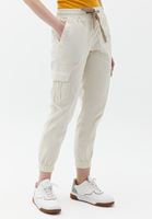 Women Cream Elasticated waistband cargo jogger pants