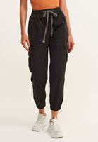 Women Black Elasticated waistband cargo jogger pants