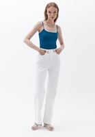 Bayan Beyaz Pamuklu Straight-Fit Pantolon