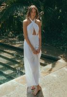 Women White Maxi Dress with Cut Out Detail