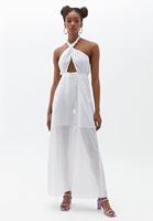 Women White Maxi Dress with Cut Out Detail