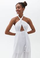 Women White Maxi Dress with Cut Out Detail